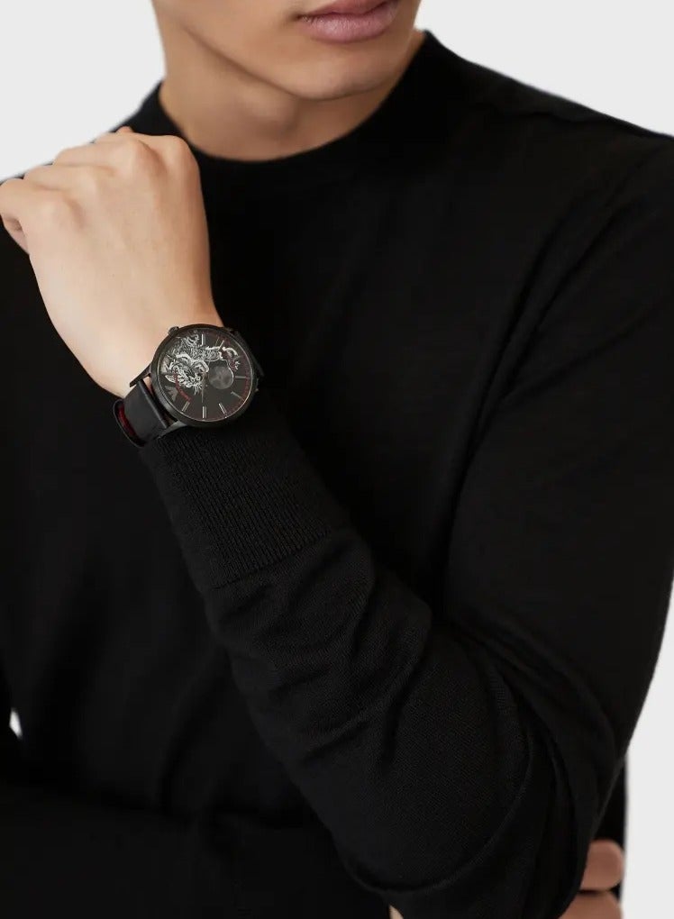 EMPORIO ARMANI Men Automatic Black Leather Strap Watch, AR60046 - Image 5